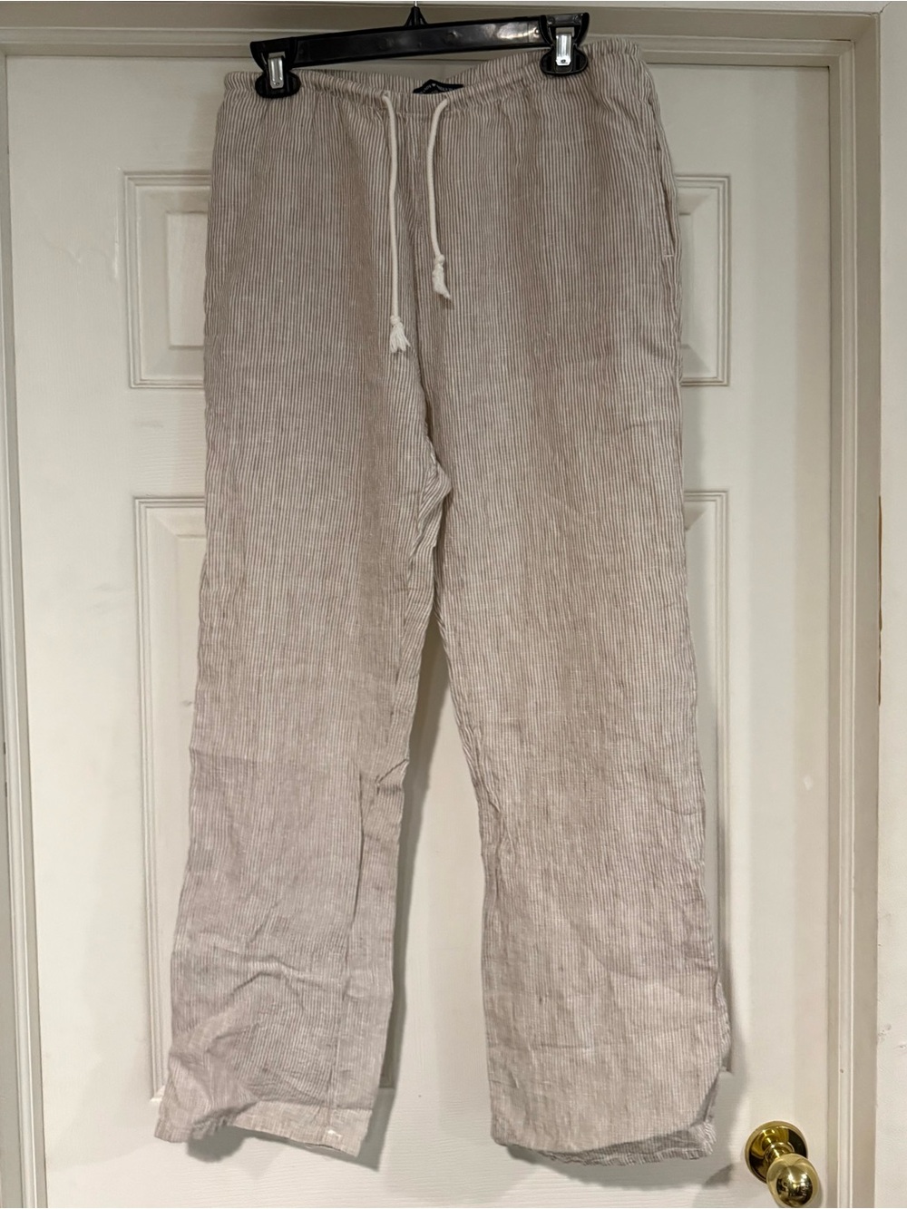 Brandy Melville White & Beige Linen Drawstring Pants